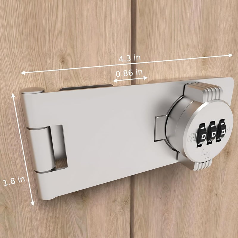 RETRIN Keyless Combination Lock – 3-Digit Combination Lock for Cabinet Doors – Twist Knob Hasp Latch Lock with Password Code – Zinc Alloy Cabinet Door Latch for Kitchen Drawers, Cabinets, Cupboard (Silver) - Image 2